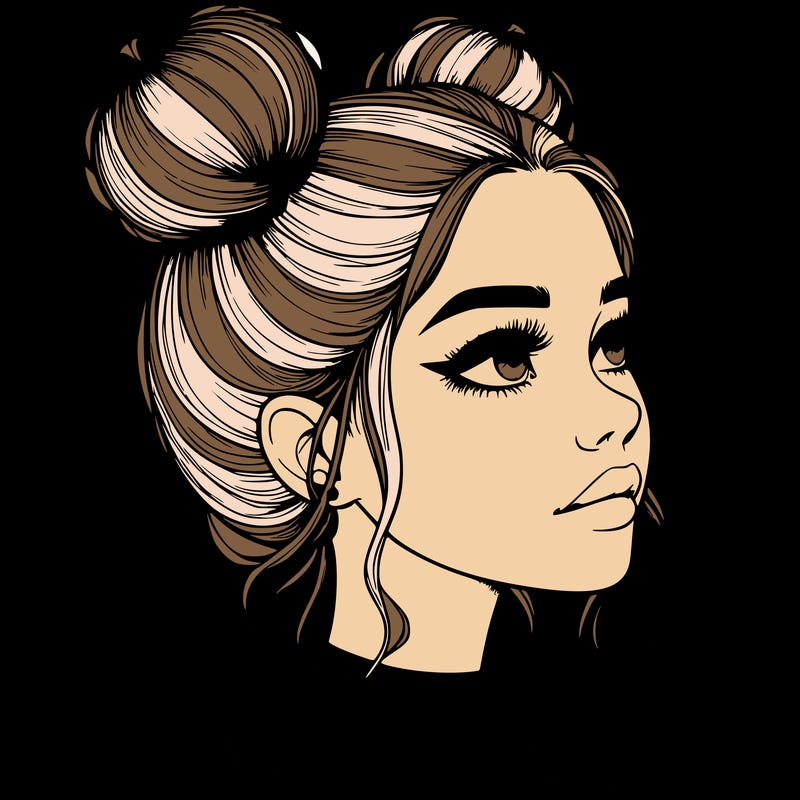 realistic girl with buns on the top of her head