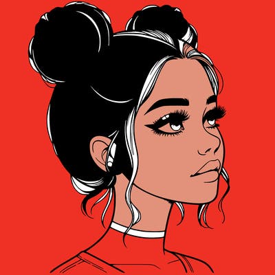 realistic girl with buns on the top of her head