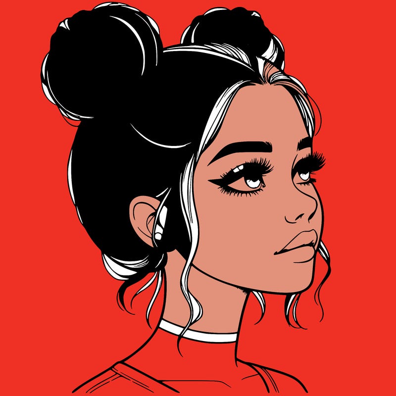 realistic girl with buns on the top of her head