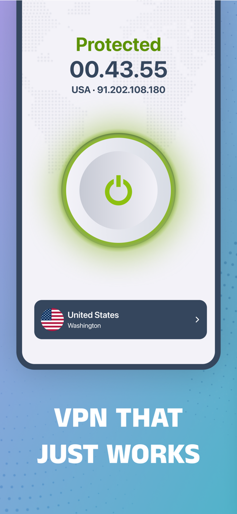 NoDrama VPN - NoDrama VPN app interface showing a green protected status and a simple one tap power button