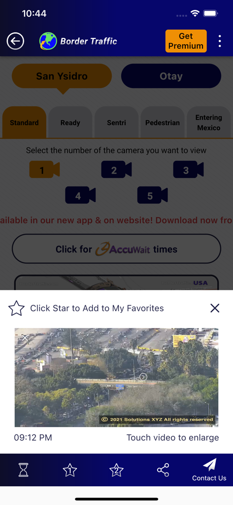 Transmisión de cámara en tiempo real del cruce fronterizo de San Ysidro en la aplicación móvil Border Traffic.