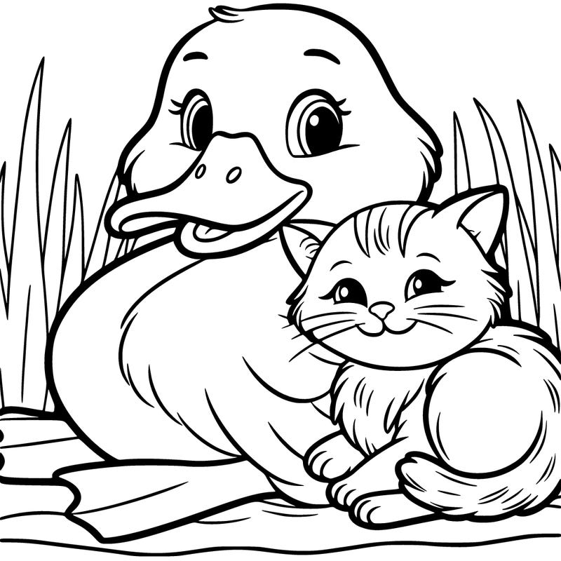 duck and cat snuggling