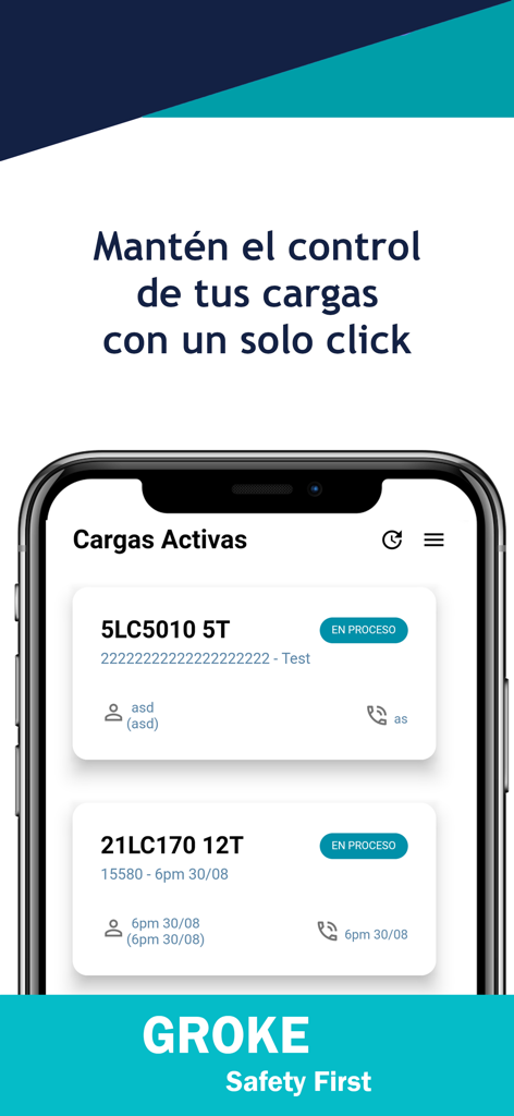 Groke - Groke mobile app screen displaying active construction loads and safety status