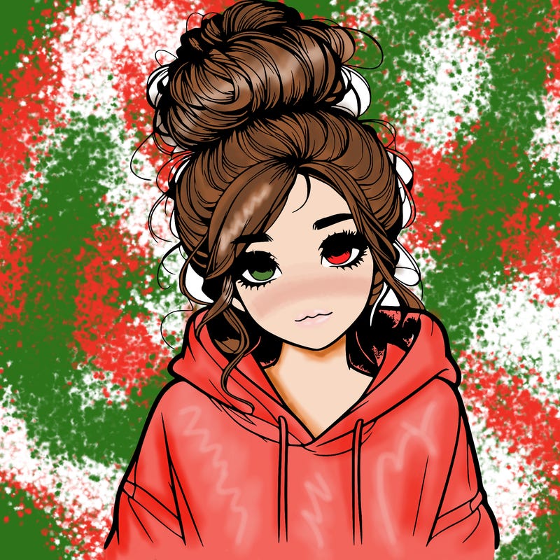 realistic girl with a massy bun and a hoodie