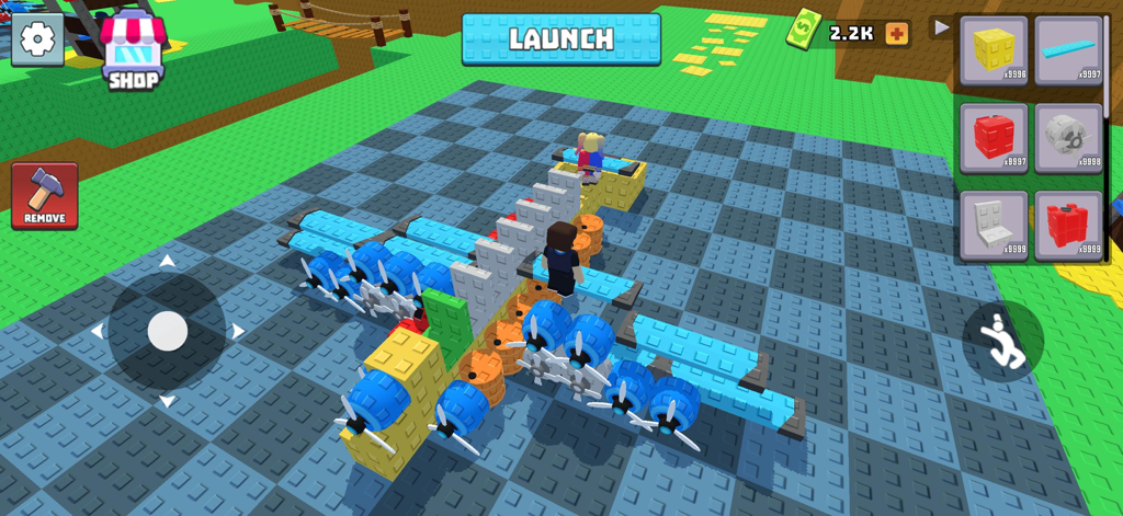 Build An AirPlane: Fly Master - A 3D sandbox interface for building a custom airplane with modular blocks and propellers in Build An AirPlane Fly Master.