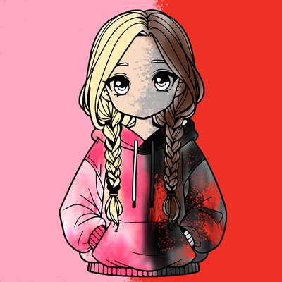 a realistic girl with a oversized hoodie and she has braids