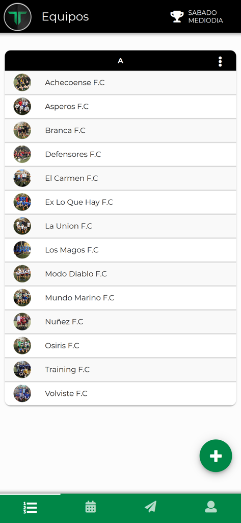 Liste de gestion des équipes du tournoi montrant plusieurs clubs de soccer avec leurs noms et logos
