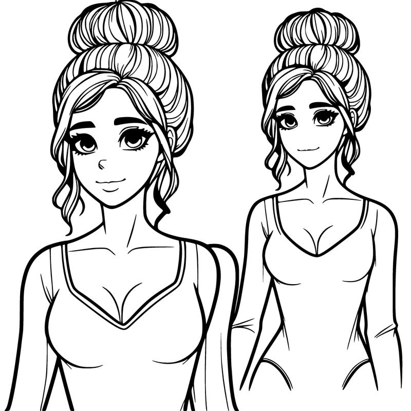 realistic girl with her hair in a bun in a body suit