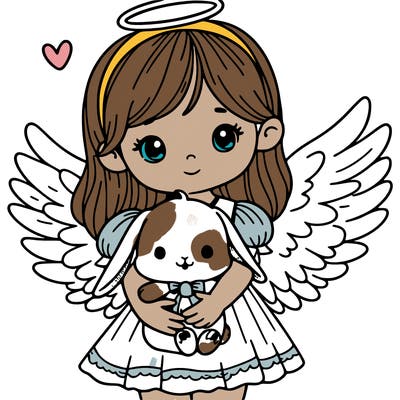 girl holding a bunny, the bunny has angel wings