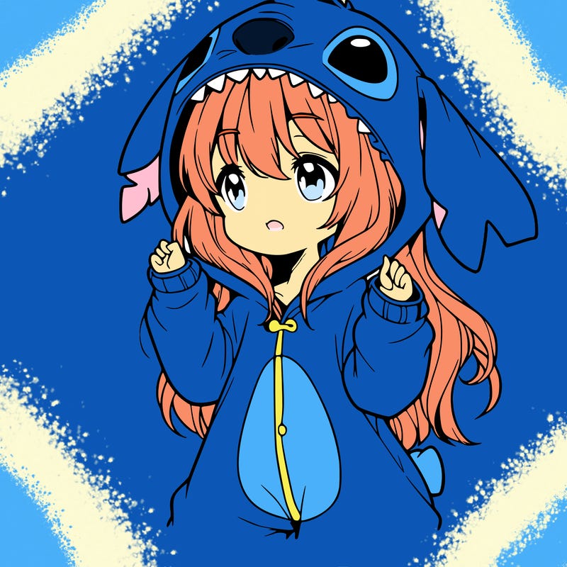 anime girl in a stitch onsie
