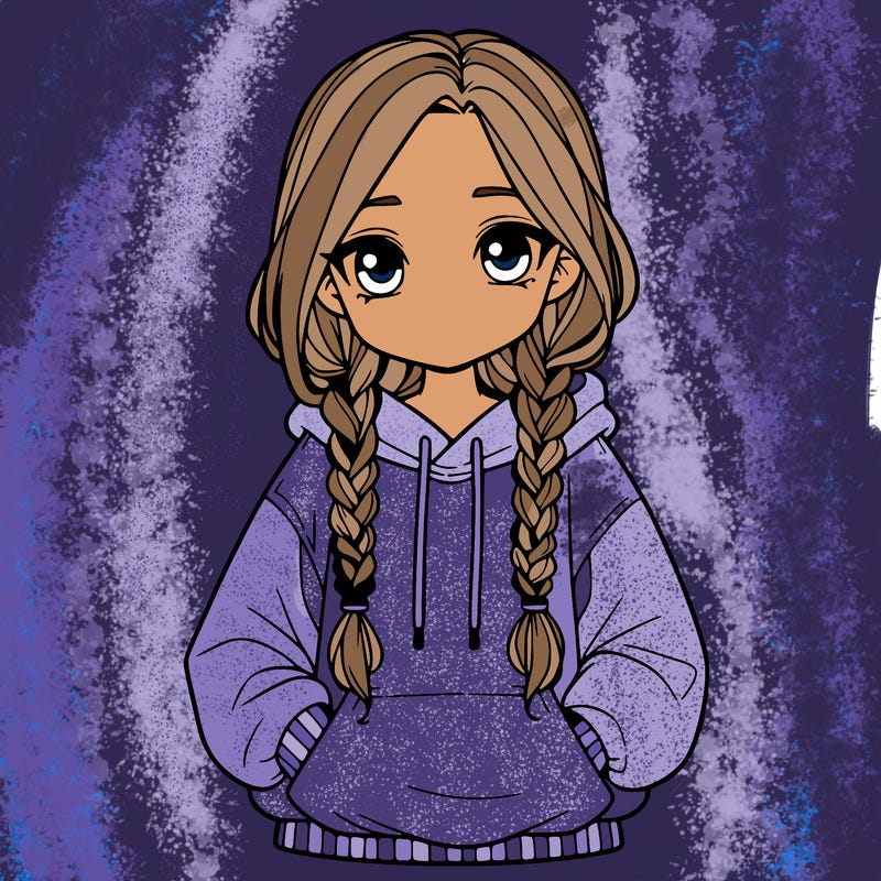 a realistic girl with a oversized hoodie and she has braids