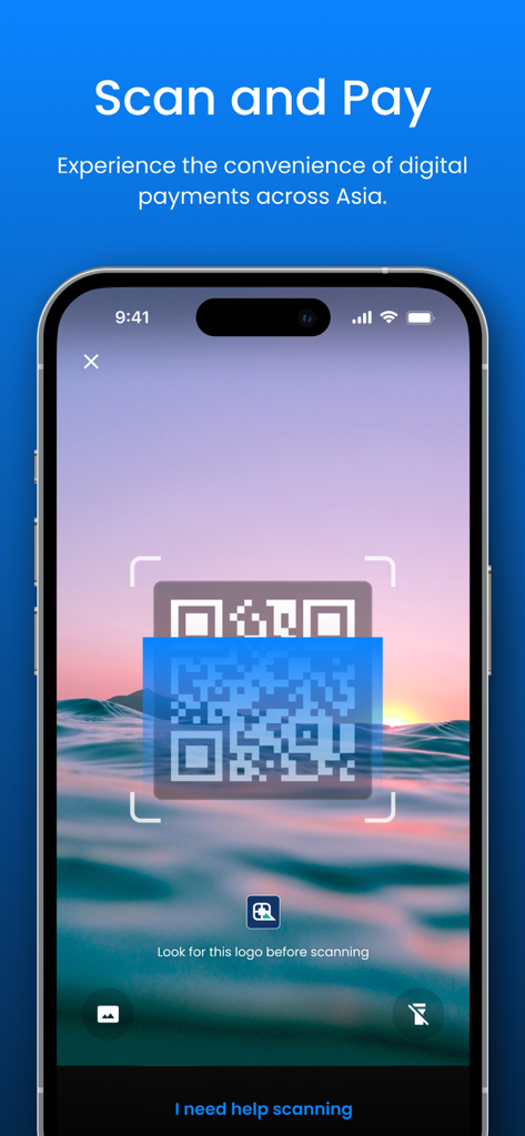 Moreta Pay - Scan and Pay-Oberfläche der Moreta Pay App für digitale Zahlungen in Asien.