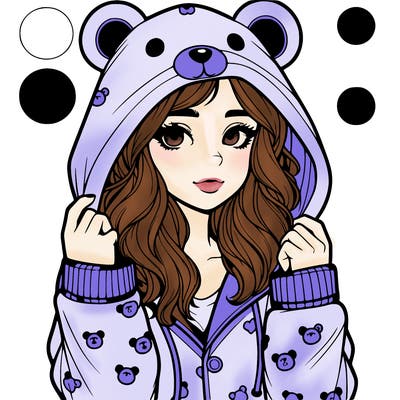 realistic girl in a animal pjs hoodie