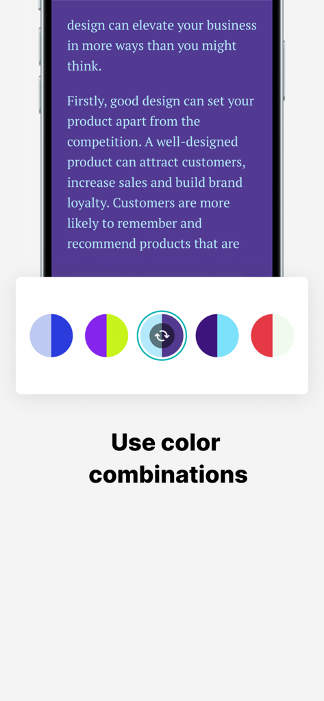 Uma interface móvel mostrando predefinições de combinação de cores para projetar posts de carrossel de mídia social