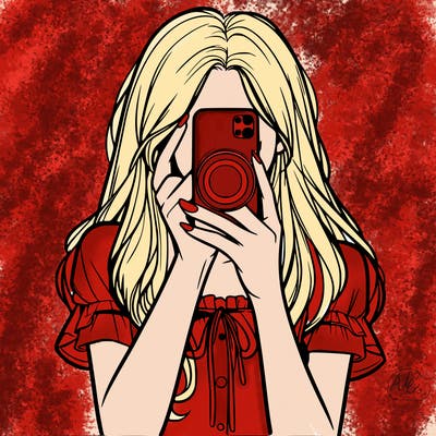 a realistic girl holding her phone taking pictures