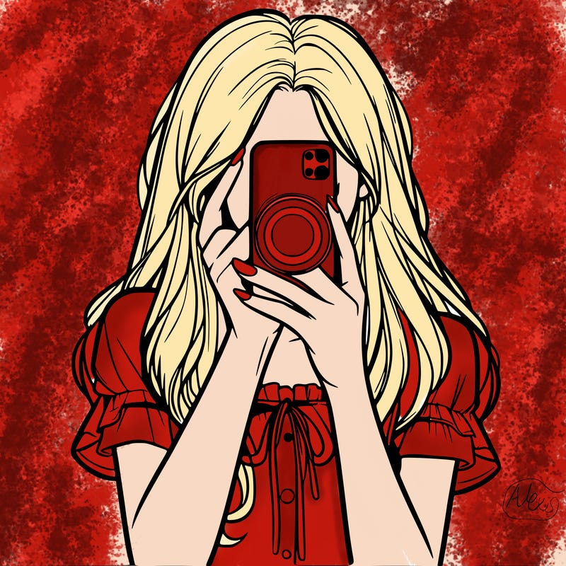 a realistic girl holding her phone taking pictures