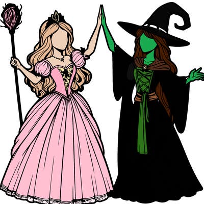 detailed realistic split of a princess and a witch
