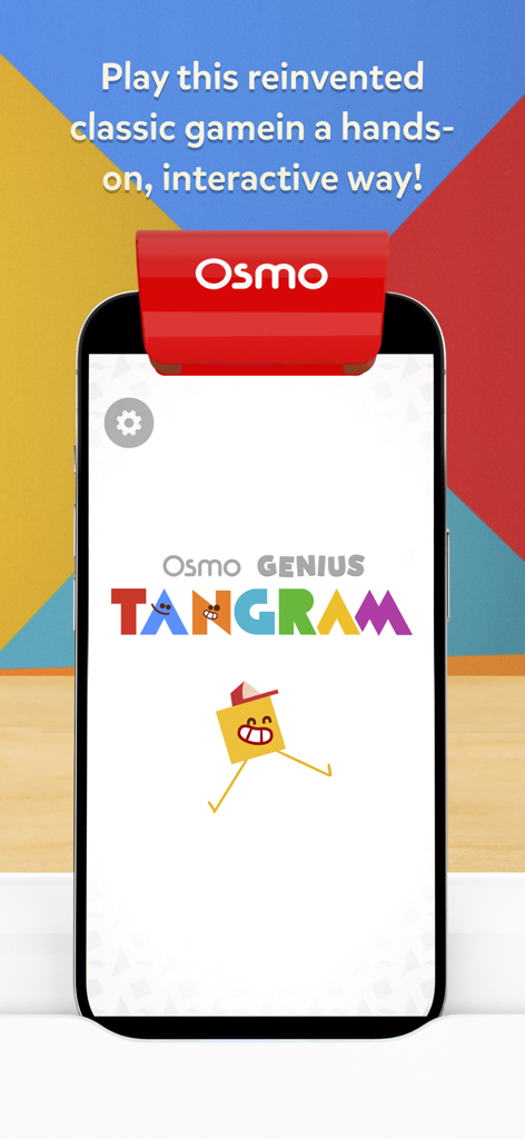 Osmo Tangram - Osmo Genius Tangram app home screen on an iPhone with a red hardware reflector