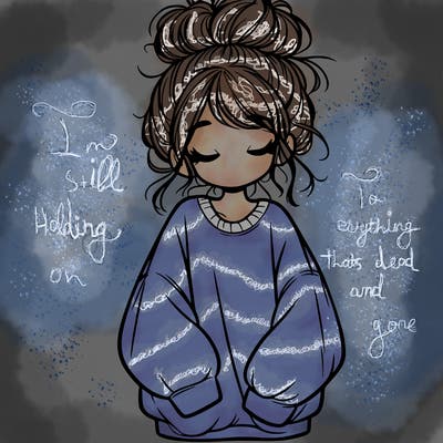 girl with baggy sweatshirt and messy bun