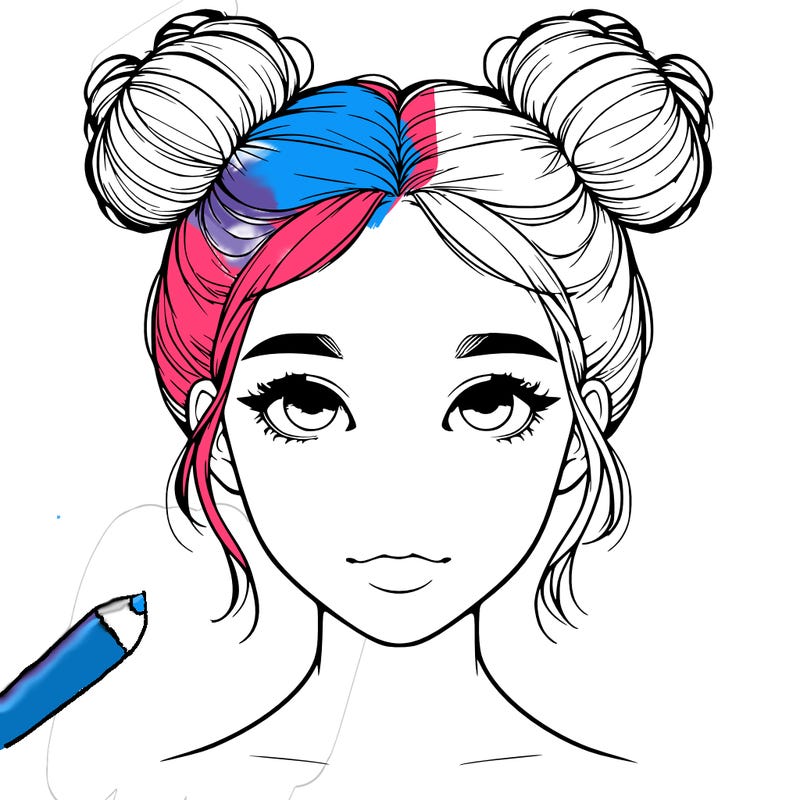 realistic girl with two buns on top of her head