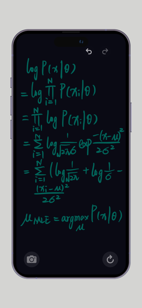 iBoard - Digital Blackboard - iBoard app displaying handwritten math equations on a dark digital blackboard screen