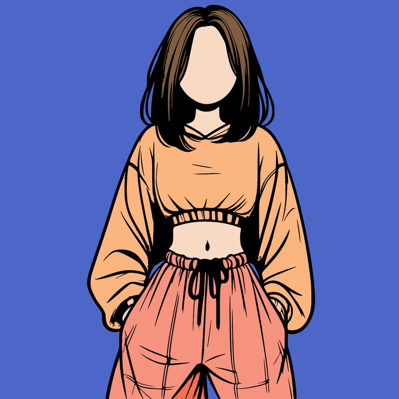 realistic girl faceless with baggy pants and a crop top