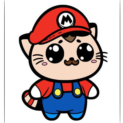 a cat that has a mario hat on