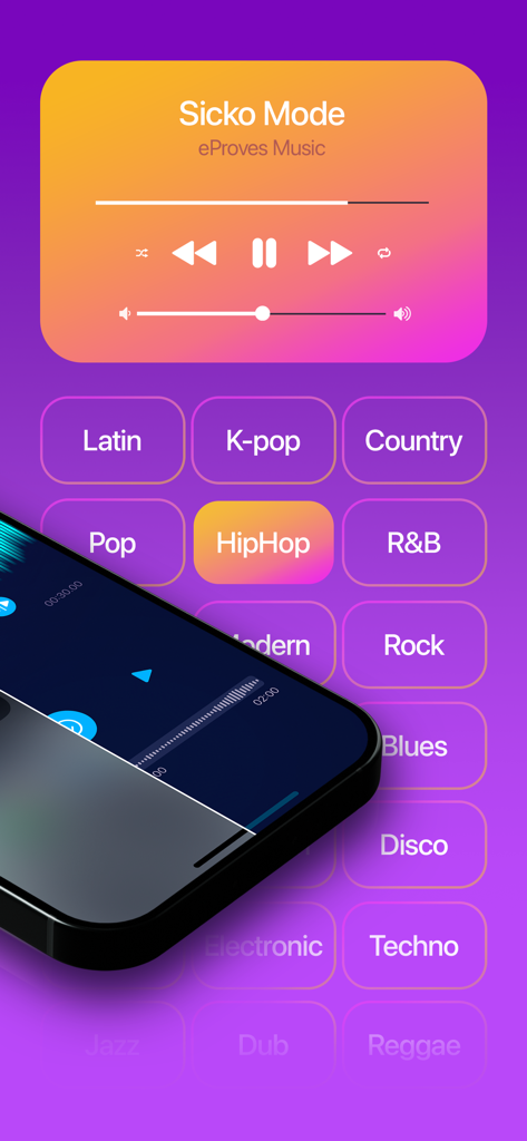 Interface of Ringtune app showing various music categories and a ringtone editing tool.