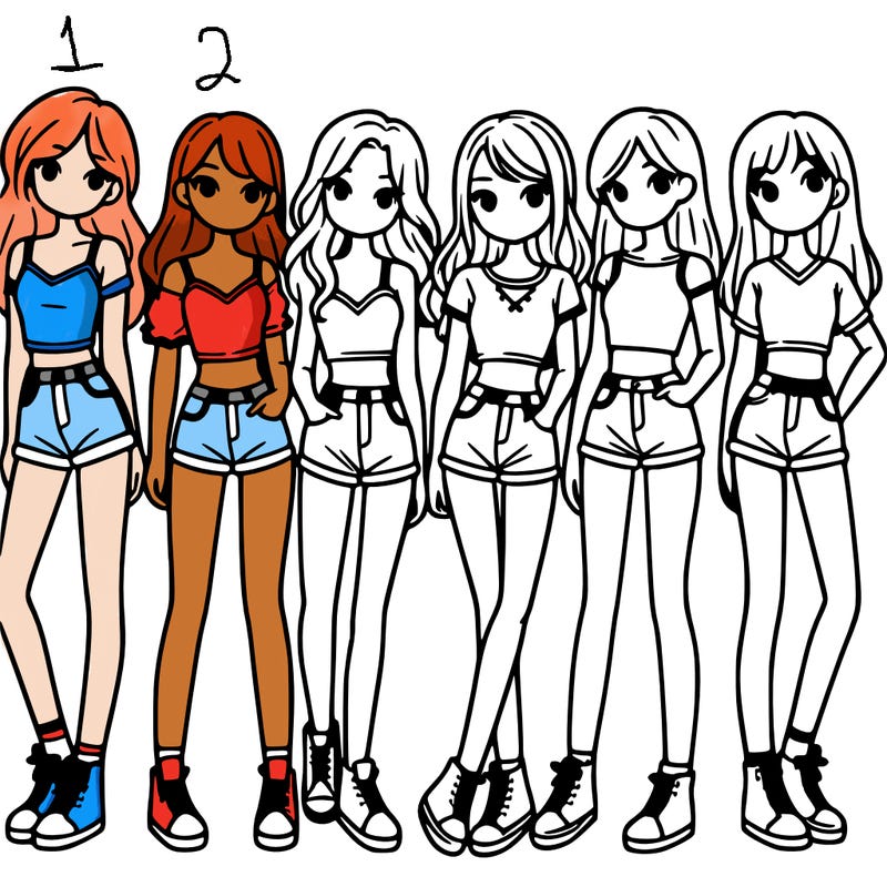 a group of girls wearing crop tops and shorts