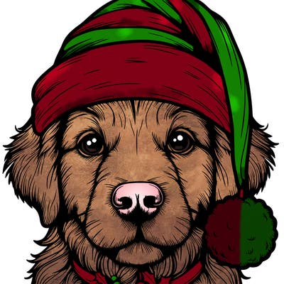 realistic dog with a christmas hat