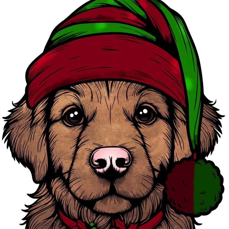 realistic dog with a christmas hat