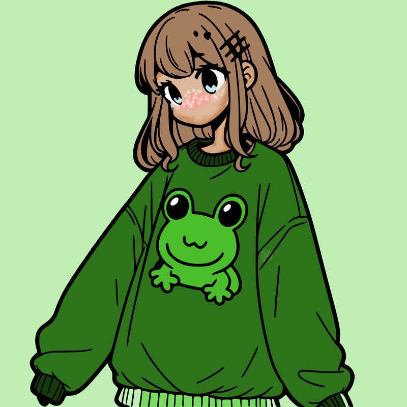 girl wearing frogging sweatshirt