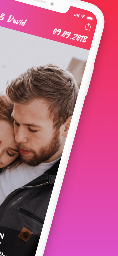 MyCouple - Love Calculator - A screenshot of the MyCouple app featuring a couple photo and their anniversary date.