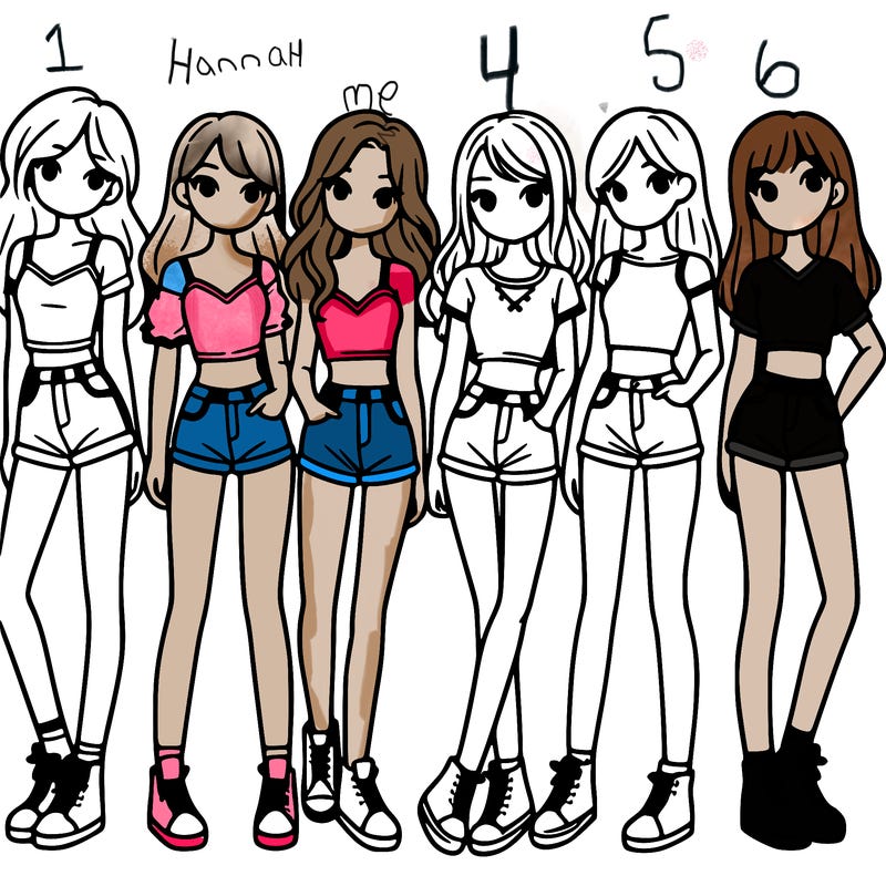 a group of girls wearing crop tops and shorts