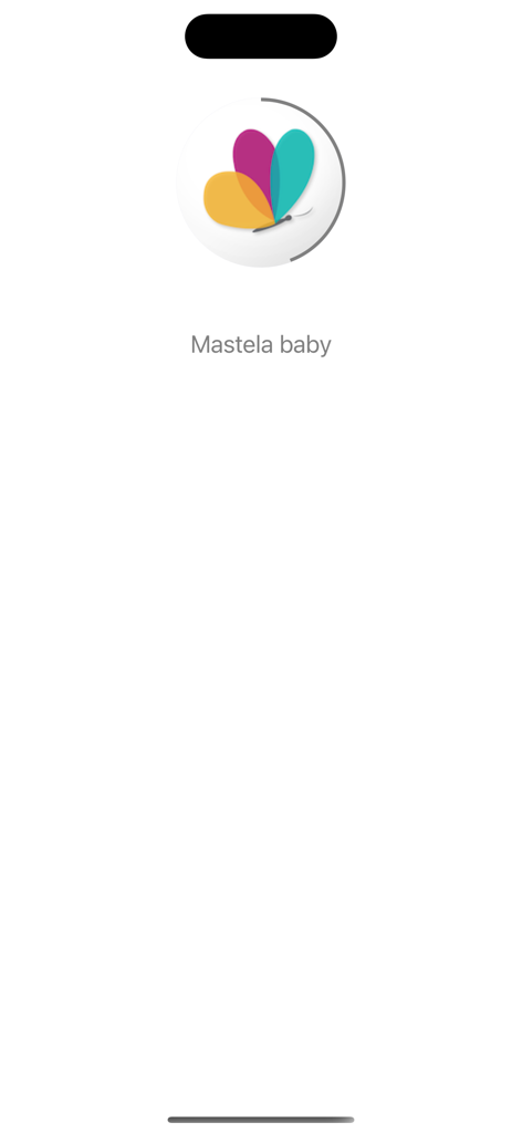 Mastela baby - Mastela baby app splash screen with colorful butterfly logo and loading indicator