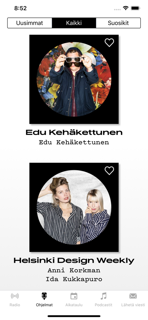 Radio Helsinki - Radio Helsinki app display showing a list of available radio programs and podcasts