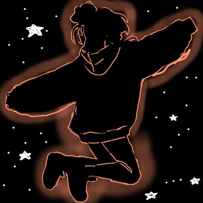 realistic girl jumping with a bun and oversized sweatshirt