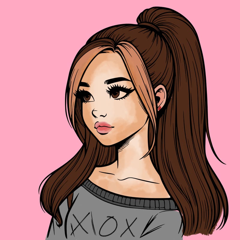 realistic girl with a high ponytail