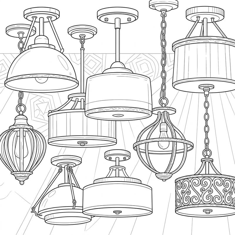 Dive into the sophisticated world of home lighting with this captivating semi-flush mount lights coloring page. Perfect for design enthusiasts, it features a variety of elegant fixtures ready for your creative touch.