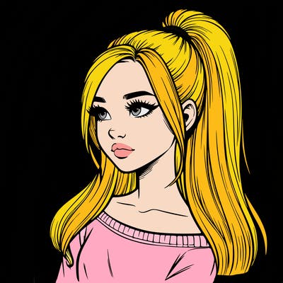 realistic girl with a high ponytail