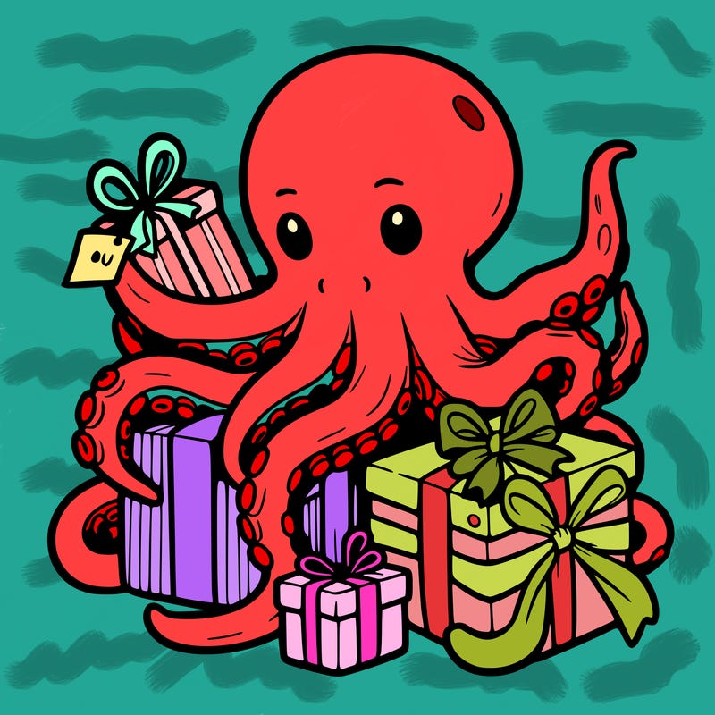 an octopus wrapping gifts