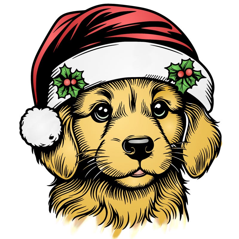 realistic dog wearing a santa hat