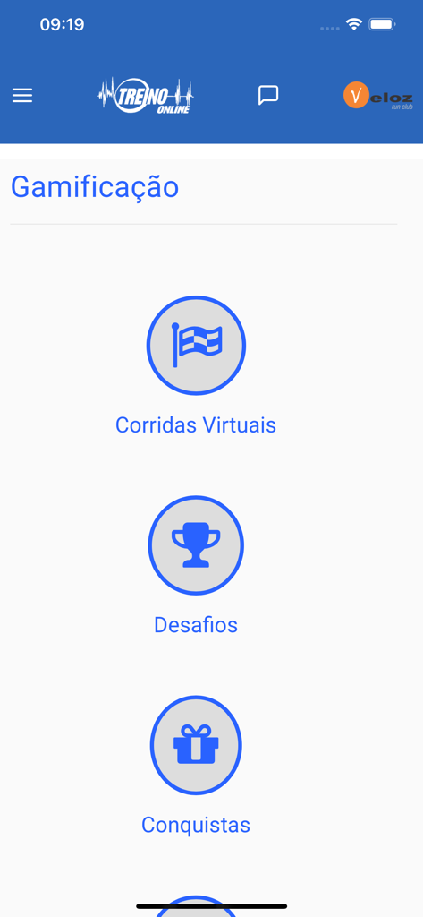 Treino Online for Coach - Treino Online for Coach app gamification dashboard featuring virtual races challenges and achievements