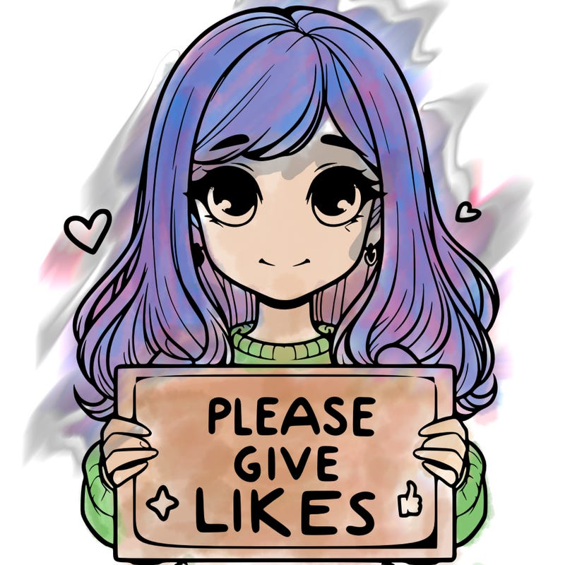 realistic girl that is holding a sign that says please give likes