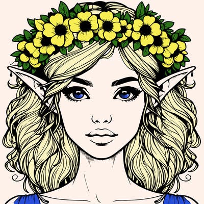 realistic female elf with flower crown