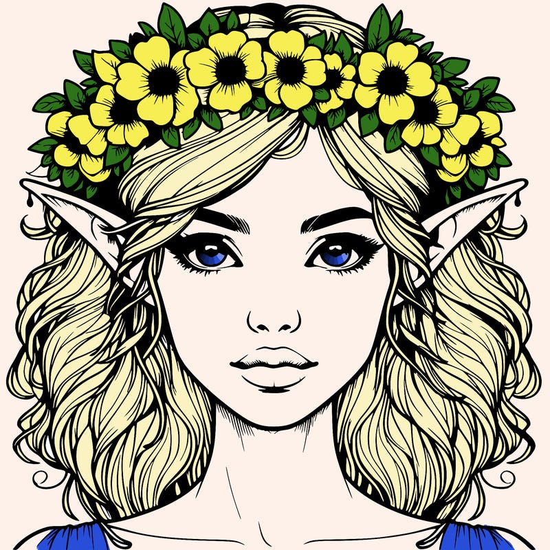 realistic female elf with flower crown