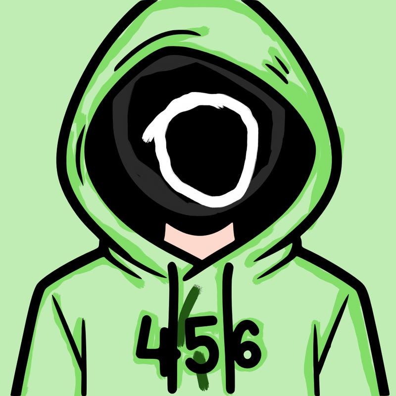 a person with non face waering a hoodie with a 456 symbol