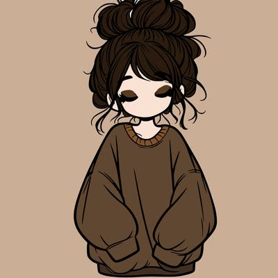 girl with baggy sweatshirt and messy bun