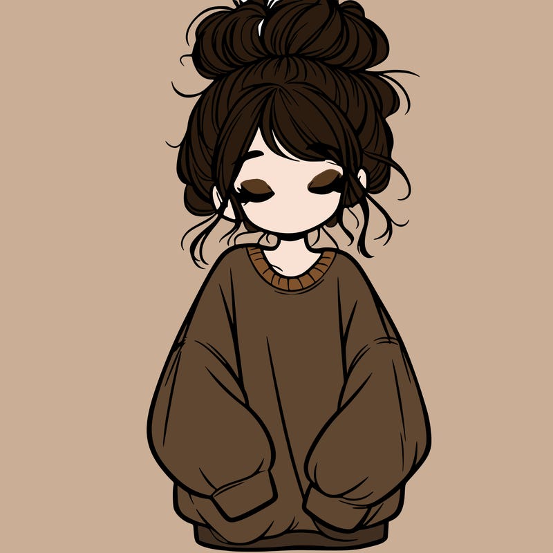 girl with baggy sweatshirt and messy bun