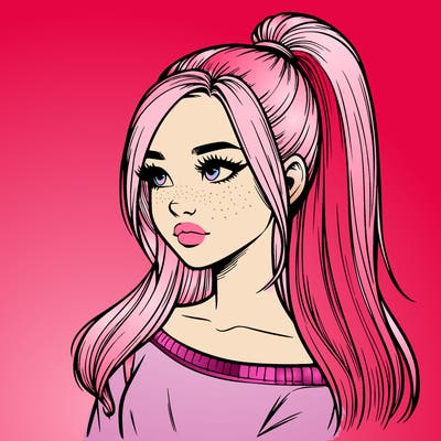 realistic girl with a high ponytail